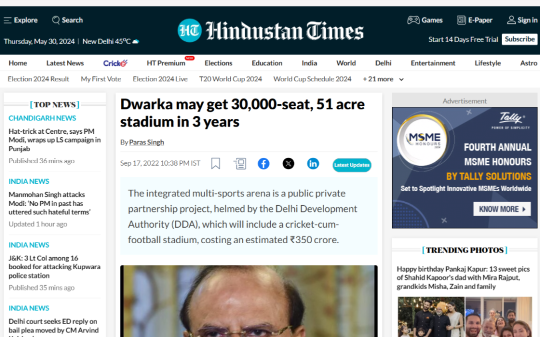 Dwarka Stadium International-level cricket cum football stadium to come up in dwarka 30,000 Seated